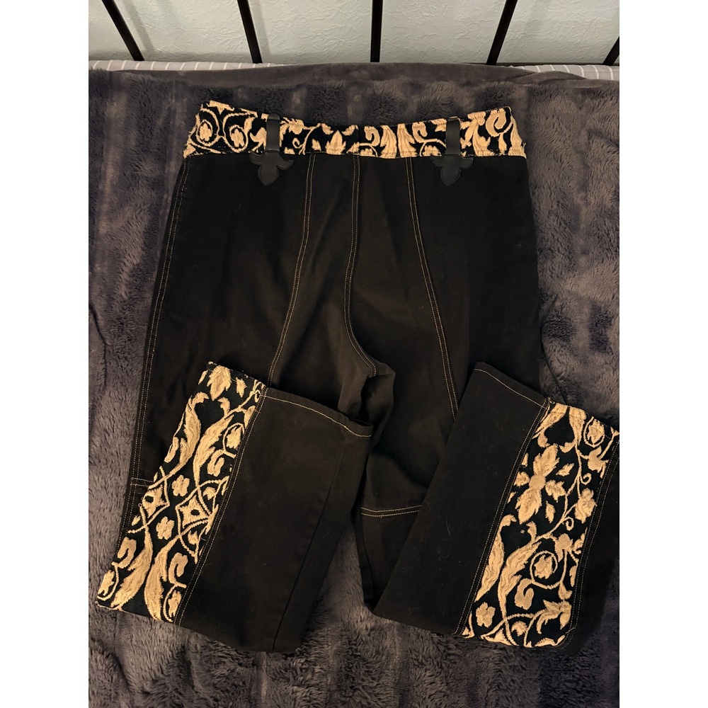 Pants Womens Size 20 Black Boho Western Embroidered Lace Up Cotton Festival